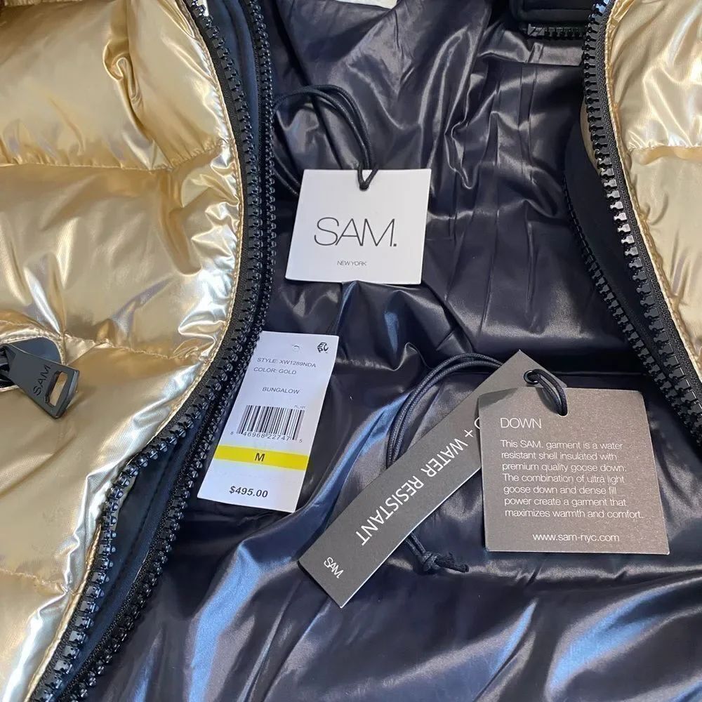 🛍️SAM New York Womans Bungalow Down Puffer Jacket Coat Size M Gold Hooded - Picture 4 of 16